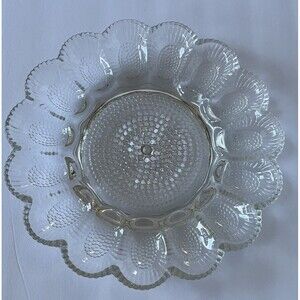 Indiana Glass Hobnail Scalloped Deviled Egg Platter 15 Slot Serving Tray Vintage
